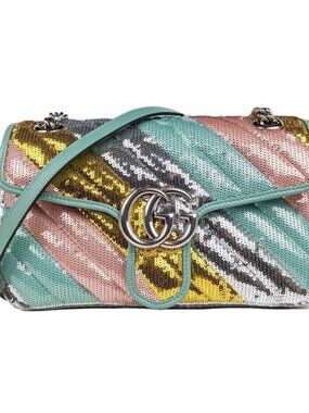 Gucci Marmont Gg Sequin Small Multicolored Rainbow Shoulder Bag w/Dustbag